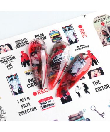 12 Design/Sheet Nail Art Decorations Manicure Butterfly-shape Rose Flower Newspaper Nail Stickers Valentine Retro Movie(BN1993-2004) - Buy Online on GoSupps.com