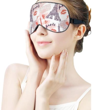 Love Kiss Paris Eiffel Tower Sleep Mask - Adjustable Strap, Blocks Light for Night Travel - Men Women Blindfold for Sleeping - Buy Online on GoSupps.com