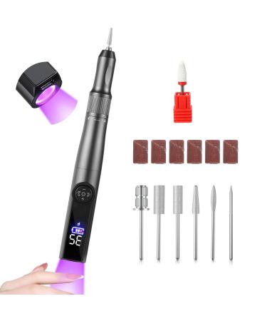 Electric Nail Drill with UV Nail Light 2 in 1 Combo 35000RPM Cordless Nail Drill with LCD Screen Rechargeable Electric Nail File with 7 Bits Portable Nail Drill Kit for Gel Curing Polish & Remove Grey