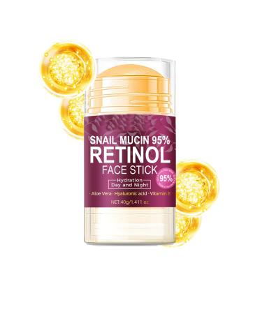 Retinol Face Stick Hyaluronic Acid Face Moisturizer with 95% Snail Mucin Lifting & Firming Anti Wrinkle Facial Moisturizer Balm Stick Deep Hydration Anti Aging Repair Cream for All Skin Types 1.41oz