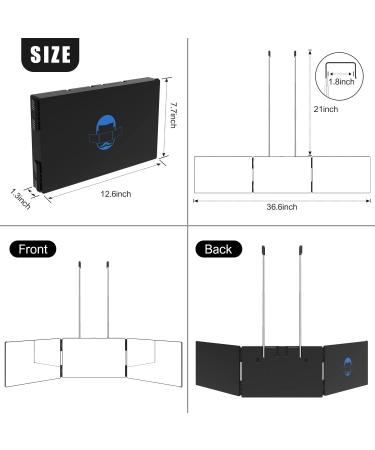 OLIBUY 3 Way Haircut Mirror for Shaver and Makeup - Height Adjustable Tri-fold Mirror for Self Haircut, Perfect Gift for Men or Women - Buy Online on GoSupps.com