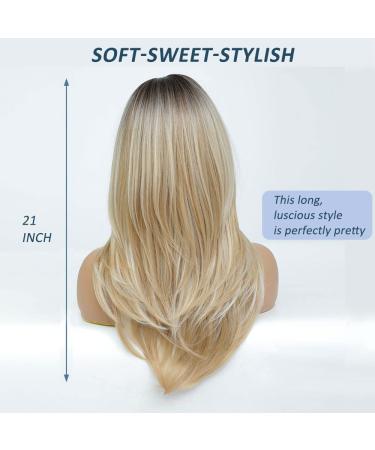 Shop Natural Ombre Blonde Wigs for Women - Long Curly Layered Synthetic Wigs with Fringes for Daily Wear & Parties - Buy Online on GoSupps.com