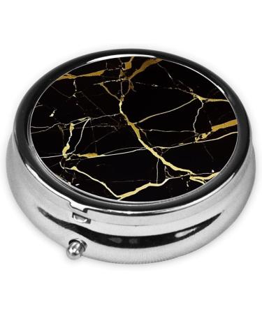 Gold and Black Lines Portable Metal Pill Box | 3-Compartment Mini Organizer for Travel | Hinged Design for Small Pills - Buy Online on GoSupps.com