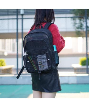 Heavy Duty Mesh Backpack - Semi-Transparent College Student Bookbag with Bungee and Padded Straps for Commuting, Swimming, Beach & Outdoor Sports - Black - Buy Online on GoSupps.com