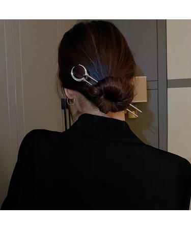 NICENEEDED Vintage Moon Hair Stick Hairpin Double Prong Gemstone Silver Metal Hair Chopsticks for Long Hair Decoration Chignon Hair Jewelry Hair Pin for Women and Girls - Buy Online on GoSupps.com