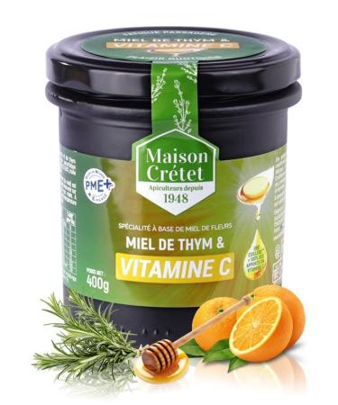 House Cr tet | Thyme honey and vitamin C | made in France | Opaque black glass jar | preparation in 400g jar