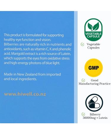(Pack of 3) Hi Well Premium Bilberry 36000 + Lutein 60Vegtarian Capsules - Buy Online on GoSupps.com