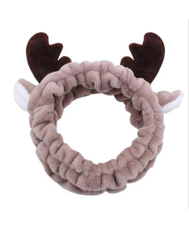 Elk Headband Headbands for Women Girls  Spa Facial Headband Makeup Headband Bear Face Mask Headband for Birthday Valentines Day Christmas Party Gifts Fleece Headwear Headwraps for Women Coffee