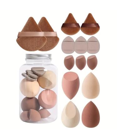 14 Makeup Blenders Sponge Set - BeautyBlenderss Foundation Sponges - Triangle Powder Puff - Finger Makeup Sponge | For Liquid Creams And Powders Coffee