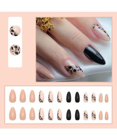 Shop Justotry 24-Piece Leopard Stiletto & Black French Press-On Nails | Glitter Almond Art | Medium Acrylic Fingernails for Women - Buy Online on GoSupps.com