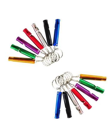 14 pieces of aluminum alloy sport pipe whistle triller whistle emergency whistled with key rings survival emergency apply to referees hiking camping climbing (seven colors)