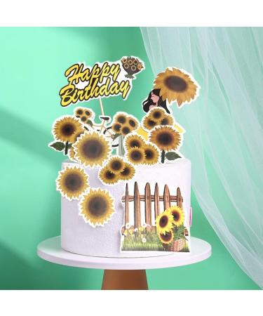 Sunflower Cake Decoration Flower Cake Toppers Picks Summer Happy Birthday Party Supplies for Birthday Cake Decorating Tools(Set of 7) - Buy Online on GoSupps.com