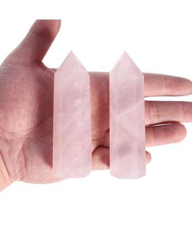 Rose Quartz Crystal Wands-2 Pcs 3.5''-3.9'' Rose Quartz Wands, Rose Quartz Healing Crystal and Stones, Gift Box Packaging Rose Quartz 3.5''-3.9''(9-10cm)