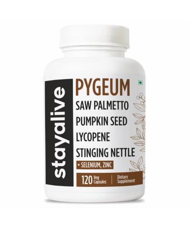 STAY ALIVE Pygeum Africanum Supplement, 7-in-1 Extract w/Saw Palmetto, Pumpkin Seed, Stinging Nettle and Lycopene, 120 Vegan Capsules, Non-GMO and Gluten-Free Pygeum Supplement for Men and Women