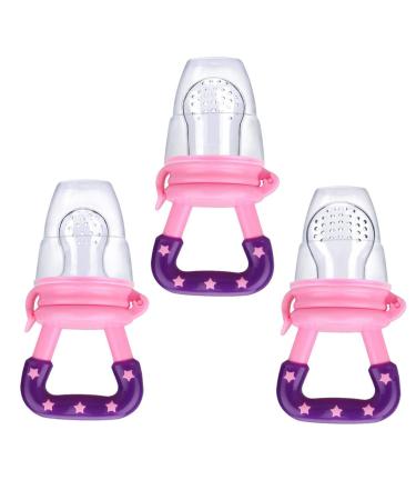 3 Pack Baby Food Feeder Fruit Food Silicone Nipple Teething Toy Reusable Aching Gums Pacifier Pink