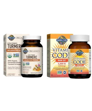 Garden of Life Turmeric Inflammatory Response & Vitamin D3 Raw Whole Food Supplements 60 Tablets & 60 Capsules