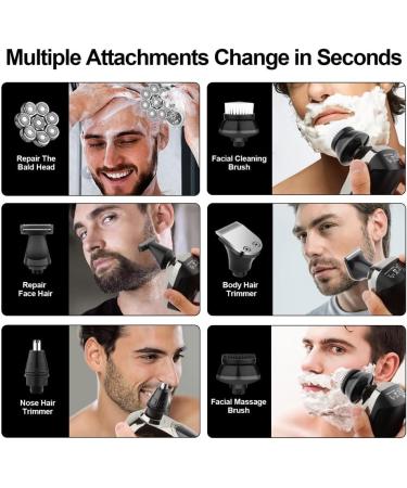 6 in 1 Head Shaver for Bald Men - USB Electric Grooming Kit with Nose Hair Trimmer & LED Display - Wet/Dry Cordless Shaving - Buy Online on GoSupps.com