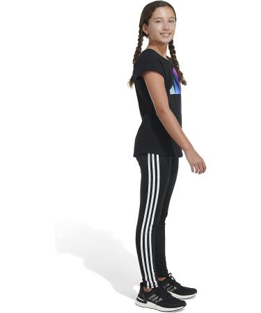 adidas Girls' Big Short Sleeve Essential Tee - Medium Black with Multicolor | Size 23 - Buy Online on GoSupps.com