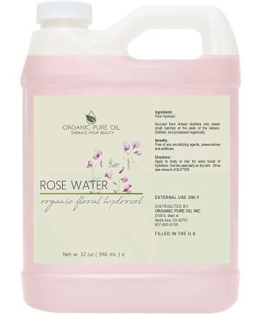 Organic Pure Oil 32 oz Rose Hydrosol Water Spray Mist - 100% Pure Rosewater Toner for Skin, Hair, Linens & Rooms - Buy Online on GoSupps.com