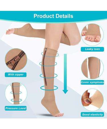 2 Pairs Compression Stockings with Zipper - Toe-Free Calf Zip for Men & Women | Medical-Grade Compression for Varicose Veins & Edema Recovery - Buy Online on GoSupps.com