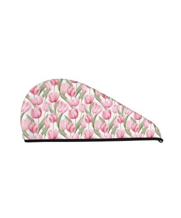 Hand Painted Tuilp Microfiber Hair Towel Soft Super Absorbent Hair Towel Wrap for Women Coral Velvet Quick Dry Hair Cap for Long Curly and Thick Hair