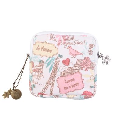 Healifty Sanitary Napkin Pad Bag Zipper Sanitary Pad Storage Organizer Purse Holder with Geometry Pattern Sanitary Towel Container (Romantic Paris)