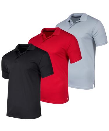 3 Pack: Men's Quick-Dry Short Sleeve Athletic Performance Polo Shirt - Regular & Big-Tall (S-5X) Regular Large Set F