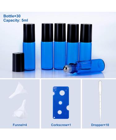 Benecreat 30 Pack 5ml Cobalt Blue Glass Roller Bottles - Essential Oils with Stainless Steel Balls Pipets & Funnels for Optimal Use - Buy Online on GoSupps.com