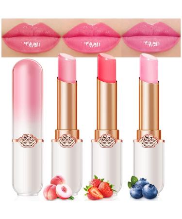 evpct 3Pcs Peach Strawberry Blueberry Tinted Lip Balms PH Lip Color Changing Lipstick Stain Gift Set Queen for Women Girls Korean Mood Long Lasting Color Change Light Pink Lipstick Lip Tint Gloss 3 Count (Pack of 1) 3Pc ...