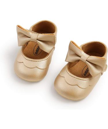 Baby Girls Mary Jane First Walking Shoes | Anti-Slip PU Leather Princess Shoes | Size 6-12 Months | E Gold - Buy Online on GoSupps.com