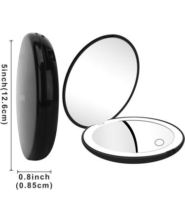 Deweisn Compact Rechargeable Lighted Makeup Mirror - 1X/10X Magnifying, Foldable, Double-Sided - Ideal for Travel, Purse, Handbags - Black - Buy Online on GoSupps.com
