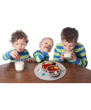 Silicone Divided Toddler Plate | Non-Slip Suction Placemat for Kids | BPA-Free Baby Dinner Bowl | Cow-Gray - Buy Online on GoSupps.com