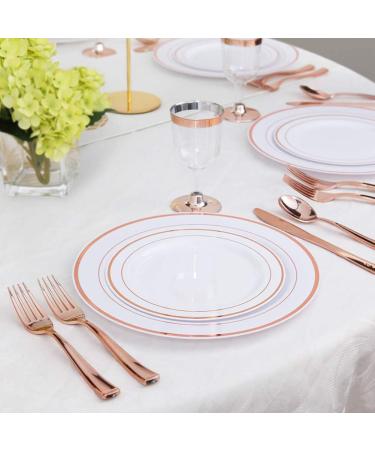 WDF 125PCS Rose Gold Plastic Silverware & Disposable Plates Set - Ideal for Wedding, Party, Christmas - Includes 25 Dinner Plates, 25 Salad Plates, 25 Forks, 25 Knives, 25 Spoons - Buy Online on GoSupps.com