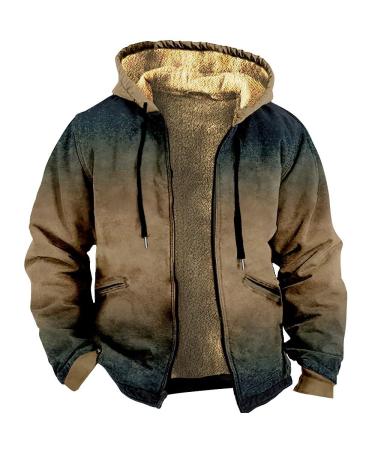 Hanxiulin fleece jacket plush jacket cuddly jacket men long hood fleece jacket step -jacket warm outdoor casual fashion plush jacket outdoor buffer jacket khaki xxl