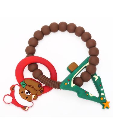MISSLILI Ring Teether with Christmas Tree and Christmas Hat Silicone Baby Teether Baby Teething Toy for Girl or Boy's Christmas Gifts
