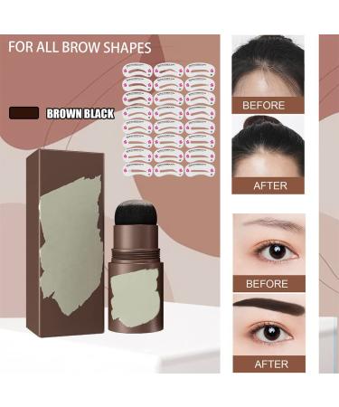 Brown Black Eyebrow Stamp Stencil Kit with 24 Reusable Thick & Thin Brow Stencils - Pomade Eyebrow Shaping Definer Set - Buy Online on GoSupps.com