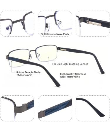 Men's Premium Multifocus Blue Light Blocking Reading Glasses | MIssfive Progressive Metal Frame | Gunmetal-Blue | 2.5x - Buy Online on GoSupps.com