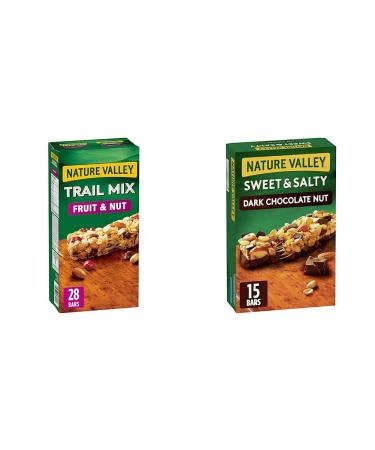 NATURE VALLEY - VALUE PACK - Trail Mix Fruit & Nut Chewy Granola Bars 28 Bars 980 grams & Sweet & Salty Dark Chocolate Nut Granola Bars 15 Count