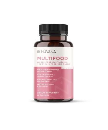 Nuvana Multifood Whole Food Multivitamin for Women | Daily Vitamin with 21 Vitamins and Minerals | Boosts Energy Supports Gut & Immune Health | Vegan and Non-GMO | GMC Certified | 60 Capsules Multifood for Women