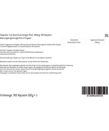 Swanson Full Spectrum Ginger Root 540mg High-Dose 100 Capsules SOYA-Free Gluten-Free GMO-Free - Buy Online on GoSupps.com
