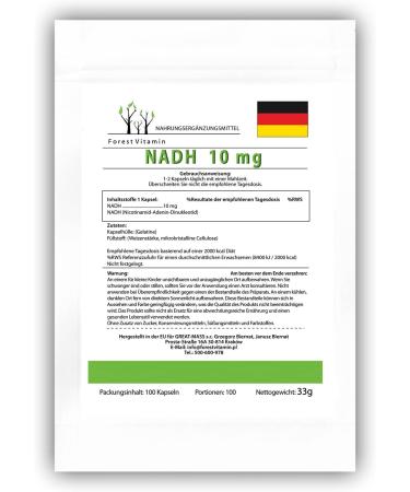 NADH - Forest Vitamin 10mg - 100 Capsules for Energy & Well-Being | International Shipping Available - Buy Online on GoSupps.com