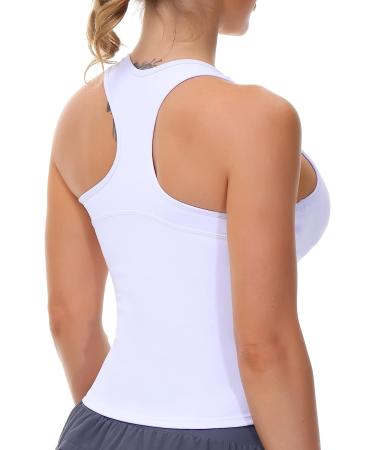 Womens Racerback Tank Top with Built-in Bra | Sleeveless Yoga Shirt | Slim Fit | Small White - Buy Online on GoSupps.com