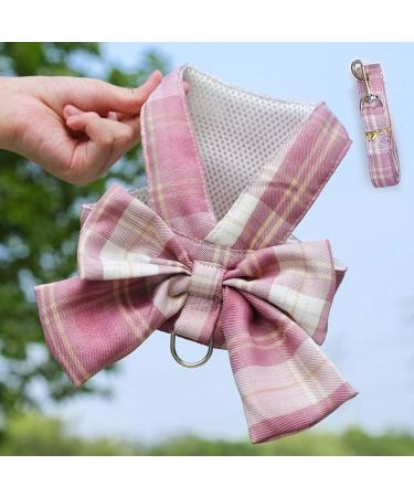 MYKOMI Pet Cat Dog Harness Cute Checkered Bowknot Mesh Breathable Vest For Small Dogs Cats Costume Torso Harness Stylish Ribbon Walking Harness & Leash Set (XS 1-3lb Pink) XS 1-3lb Pink - Buy Online on GoSupps.com