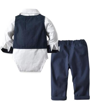 Volunboy Baby Boys Gentleman Suit 4 PCS Set | Formal Waistcoat Outfit with Wedding Shirts, Vest, and Bow Tie | 9-12 Months | Navy White - Buy Online on GoSupps.com