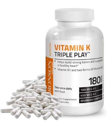 Vitamin K Triple Play (Vitamin K2 MK7  Vitamin K2 MK4  Vitamin K1) Full Spectrum Complex Vitamin K Supplement 180 Capsules 180 Count (Pack of 1)