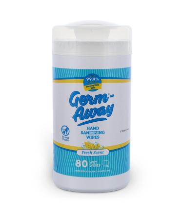 Germ-Away Hand Antibacterial Wipes - Hand Sanitizer Wipes for Kids & Adults Kills 99.9% Germs on Skin - Anti Bacterial Wipes for Travel Home or Office 80ct Bulk Supply Hand Cleaner Wipes Fresh Scent 1 Canister