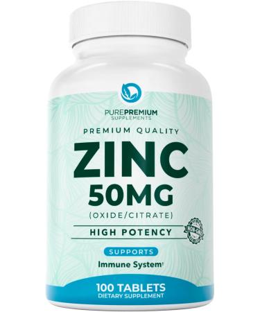 PurePremium Zinc Supplement, Antioxidant, Zinc Oxide/Citrate, Non-GMO, Zinc 50mg, Zinc Immune Support for Adults, Zinc Supplements for Men & Women 100 Tablets - Buy Online on GoSupps.com