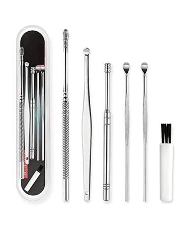 Spring Ear Wax Cleaner Tool Set Spiral Design Stainless Steel Ear Picks Ear Cleansing Tool Set Ear Curette Cleaner Ear Wax Removal Kit with Storage Box and Cleaning Brush (Six Piece Set)