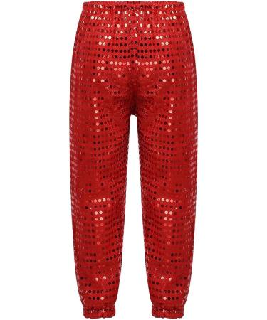 iEFiEL Kids Shiny Sequined Dance Pants Trousers Red 7-8 | Hip-hop Jazz Stage Performance Wear - Buy Online on GoSupps.com