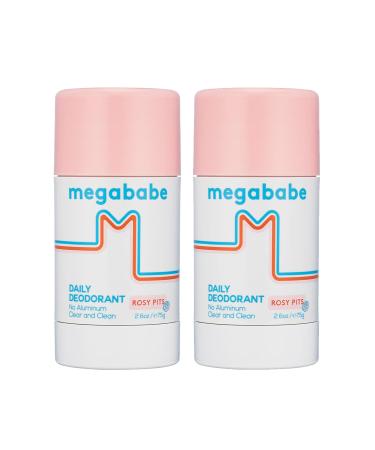 Megababe Daily Deodorant - Rosy Pits | 72 hour Odor Protection | Aluminum-Free Clear & Clean | 2.6 oz - 2 Pack 2 Count (Pack of 1)